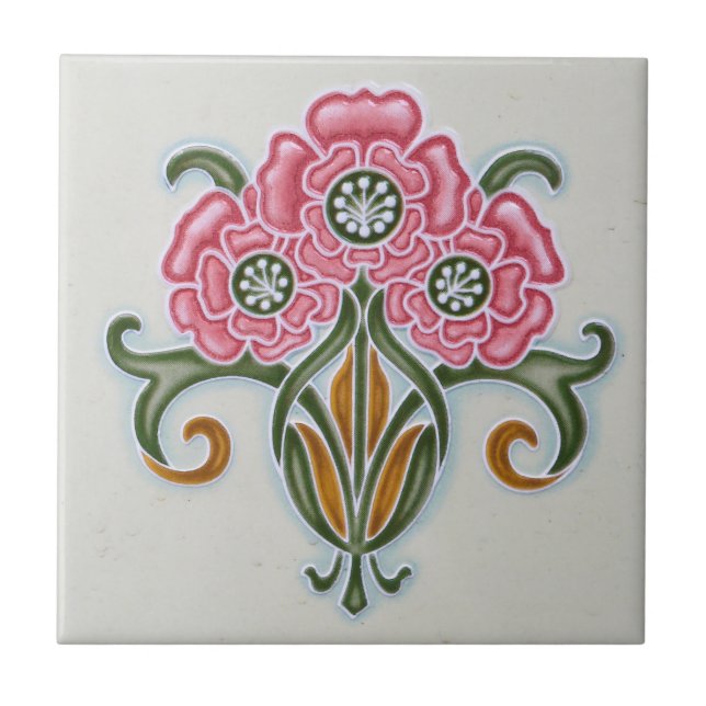 Art nouveau Blommigt Tile Kakelplatta (Framsidan)