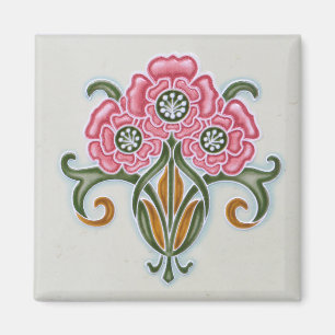 Art nouveau Blommigt Tile Magnet