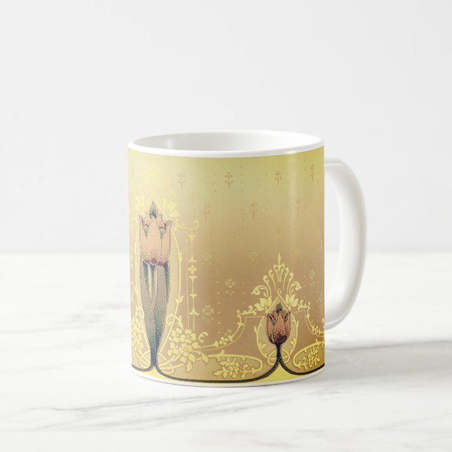 Art nouveau blommigt-tulpankonst rosa guld elegant kaffemugg (Framsida höger)