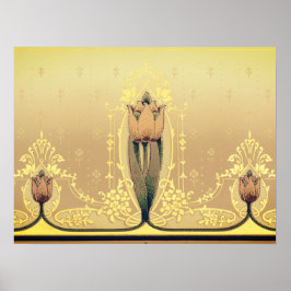 Art nouveau blommigt, tulpanrör rosa och guld eleg poster