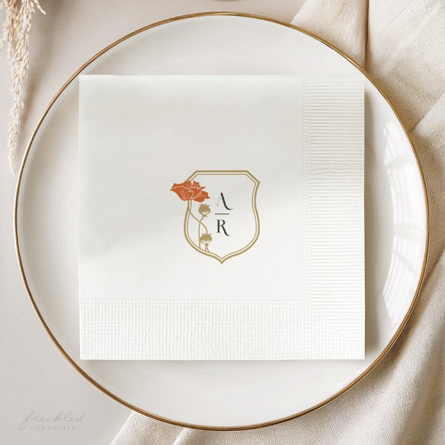Art nouveau Blommigt Vapensköld Monogram Cocktail  Pappersservett (ART NOUVEAU FLORAL CREST MONOGRAM WEDDING COCKTAIL NAPKIN)