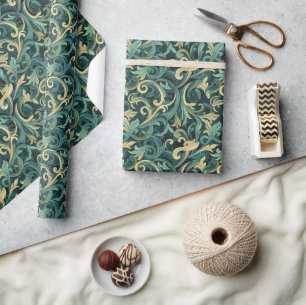 Art nouveau Blommigt Vine Mönster med Teal & Grönt Presentpapper