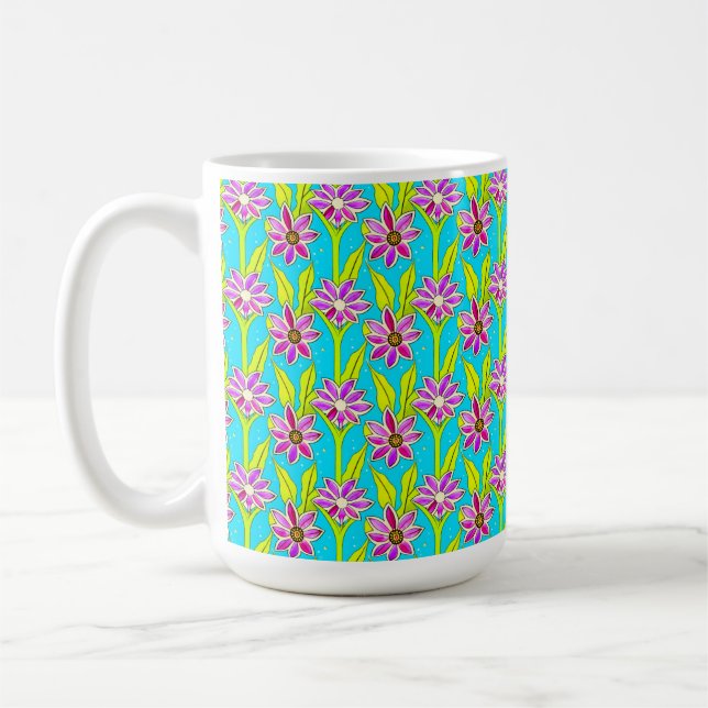 Art nouveau Blommigt Watercolor Mönster Mugg (Vänster)