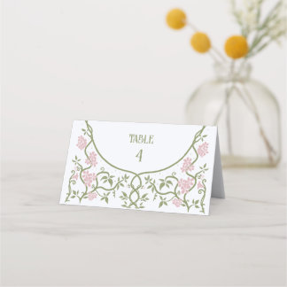 Art nouveau Blommigtens Grönt och Rosa Bröllop Placeringskort