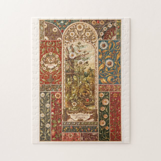 Art nouveau blommönster aster Blommor löv Pussel (Vertikal)