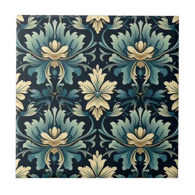 Art nouveau Blommönster Kakelplatta (Framsidan)