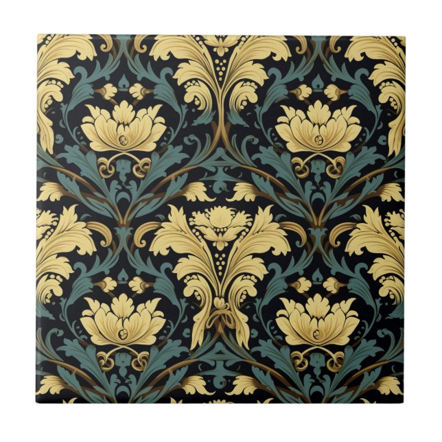 Art nouveau Blommönster Kakelplatta (Framsidan)