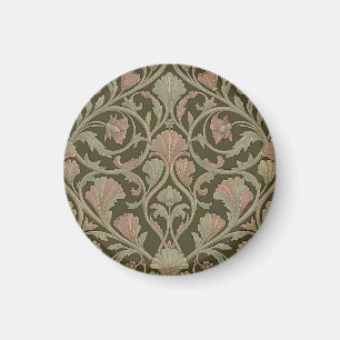 Art Nouveau Blommönster Mörkgrön Rosa Vintage Magnet
