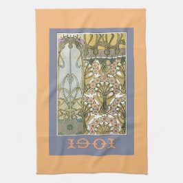 Art nouveau blommor alphonse mucha blommigt art kökshandduk