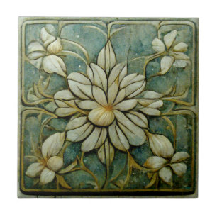 Art nouveau Blommor på den matade Fransken Pastell Kakelplatta