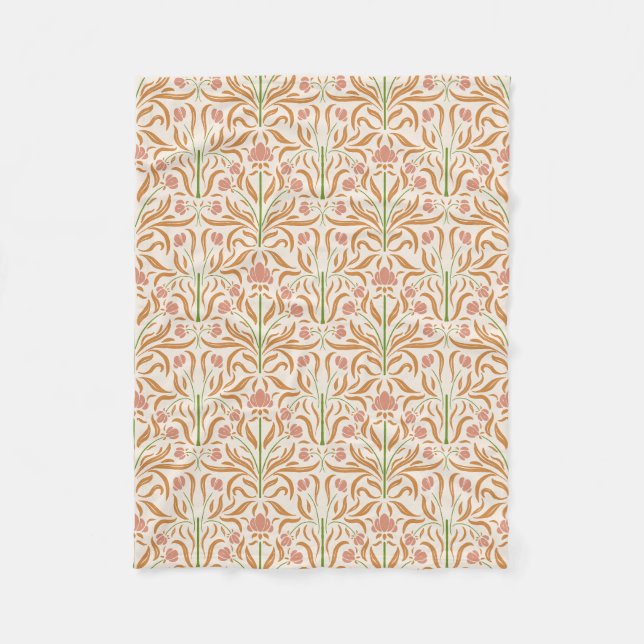 Art Nouveau blomster Mönster i Ocker, Persika & Sa Fleecefilt (Framsidan)