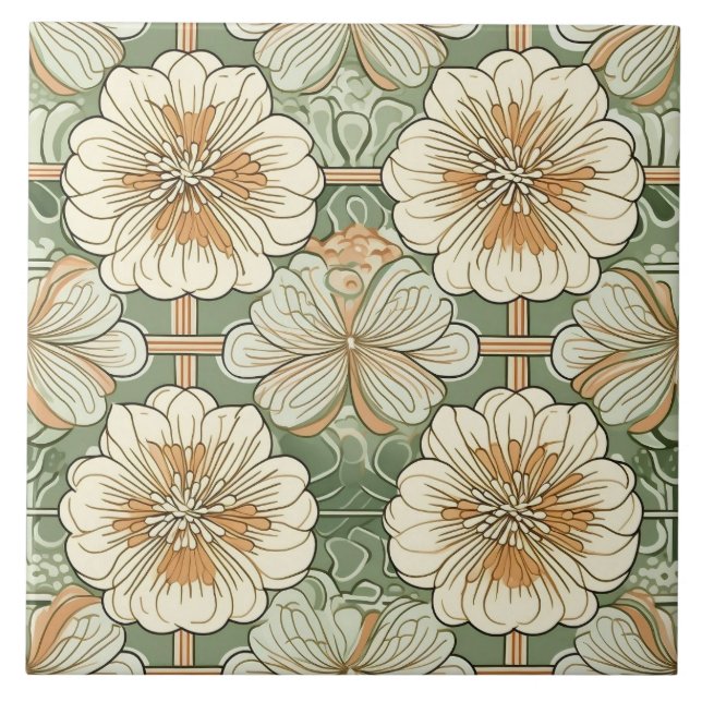 Art Nouveau blomster mönster Kakelplatta (Framsidan)