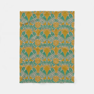 Art Nouveau blomster- tealgrön senapsgul Fleecefilt