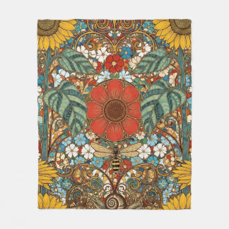 Art Nouveau Blomsterträdgård – Solrosor, Bina Fleecefilt