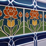 Art Nouveau Bloom Floral Ceramic Tile Kakelplatta<br><div class="desc">Embrace the timeless elegance of the Art Nouveau era with this exquisitely designed decorative ceramic tile. The design features a stunning, stylized central flower, capturing the organic, flowing lines characteristic of the period. The heart of the bloom glows with a vibrant, segmented orange-red, while graceful petals in a sophisticated dusty...</div>