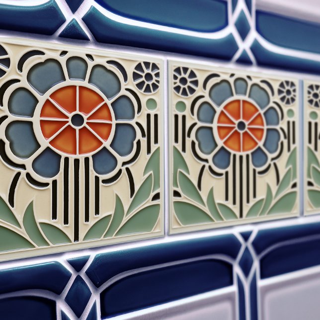 Art Nouveau Bloom Floral Ceramic Tile Kakelplatta (Skapare uppladdad)