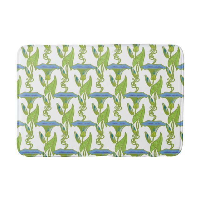 Art nouveau blue Ipomoea blommigt tapet damm Badrumsmatta (Framsidan)