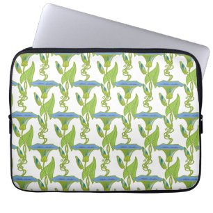 Art nouveau blue Ipomoea blommigt tapet damm Laptop Sleeve
