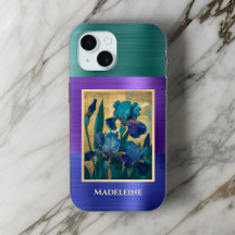 Art nouveau Blue Lila Iris med Monogram Namn