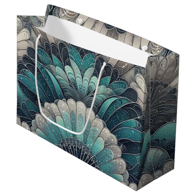 Art nouveau Blue och Silver Fläkt (Framsidan Vinklad)