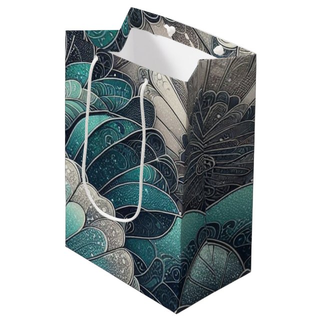 Art nouveau Blue och Silver Fläkt (Framsidan Vinklad)