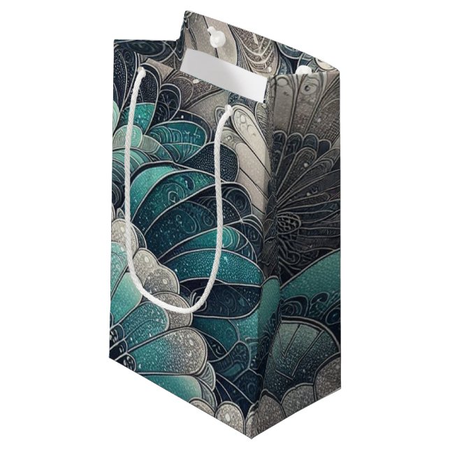 Art nouveau Blue och Silver Fläkt (Framsidan Vinklad)