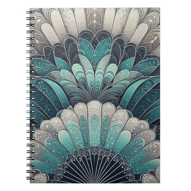Art nouveau Blue och Silver Fläkt Anteckningsbok (Framsidan)