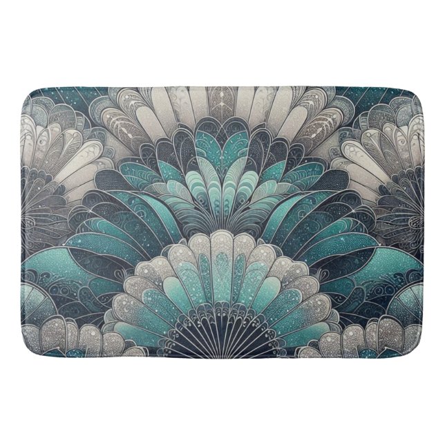 Art nouveau Blue och Silver Fläkt Badrumsmatta (Framsidan)