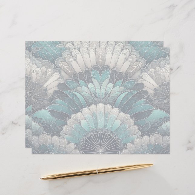 Art nouveau Blue och Silver Fläkt Brevhuvud (Fram/Back In Situ)