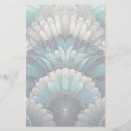 Art nouveau Blue och Silver Fläkt Brevpapper