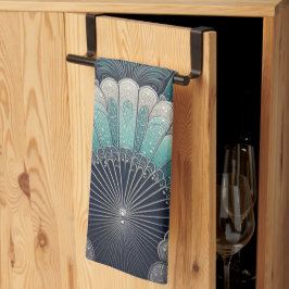 Art nouveau Blue och Silver Fläkt Kökshandduk