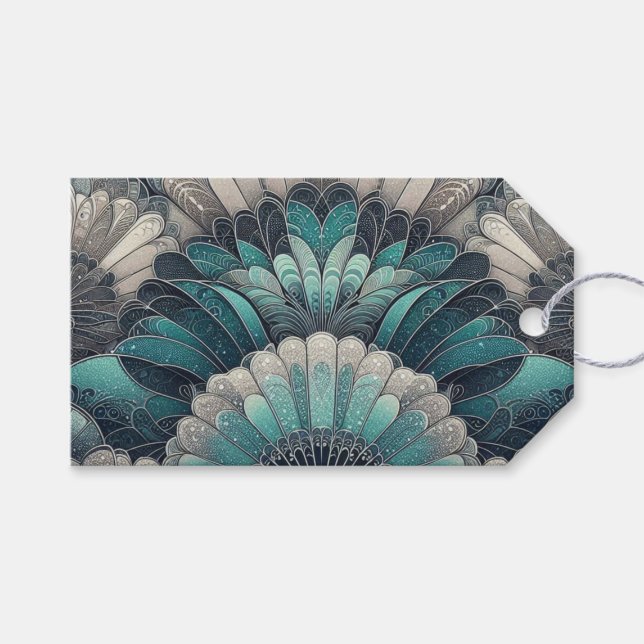 Art nouveau Blue och Silver Fläkt Presentetikett (Framsidan (Horisontell))