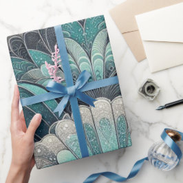 Art nouveau Blue och Silver Fläkt Presentpapper
