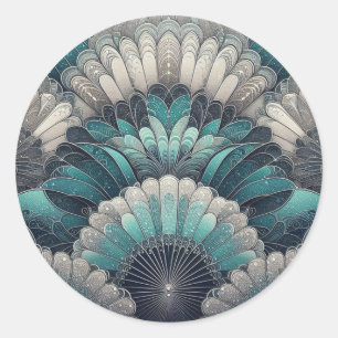 Art nouveau Blue och Silver Fläkt Runt Klistermärke