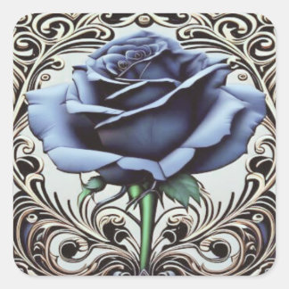 Art nouveau Blue Ro-märke - Elegant Blommigt Des Fyrkantigt Klistermärke