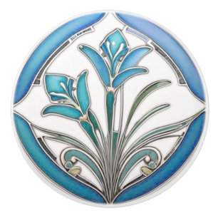 Art nouveau Blue Stylized Lily Knopp