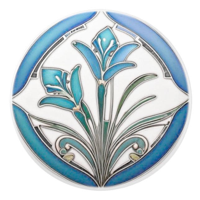 Art nouveau Blue Stylized Lily Knopp (Framsidan)