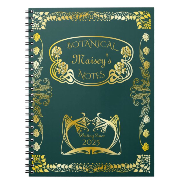 Art nouveau Bok Cover Botaniska motifs Guld Grönt Anteckningsbok (Framsidan)