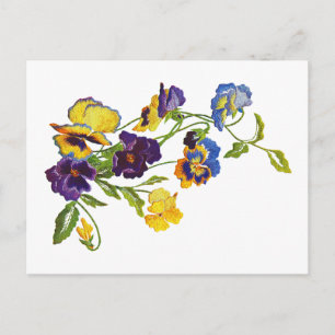 Art nouveau broderade Pansies Vykort