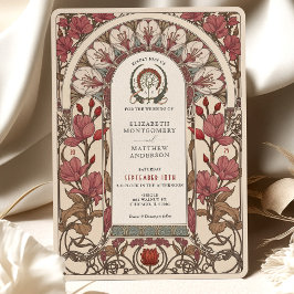 Art nouveau Bröllop Burgundy och Elfenbenskustens  Inbjudningar