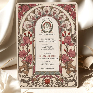 Art nouveau Bröllop Burgundy och Elfenbenskustens Inbjudningar