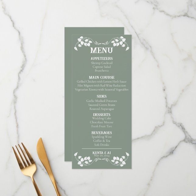 Art nouveau Bröllop Flat Menu Meny (Fram/Back In Situ)
