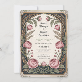 Art Nouveau Bröllop med Blommor Svart Guld Inbjudningar