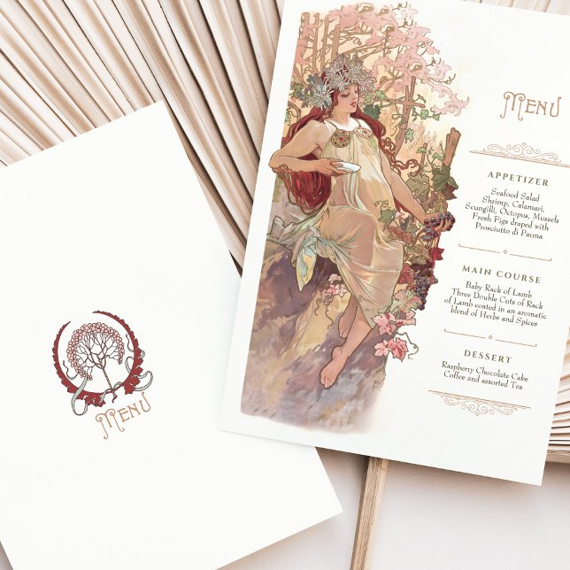 Art nouveau Bröllop Menu Vintage Dam Inbjudningar (Skapare uppladdad)