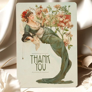 Art nouveau Bröllop - Tack för Grönten Blommigt Inbjudningar