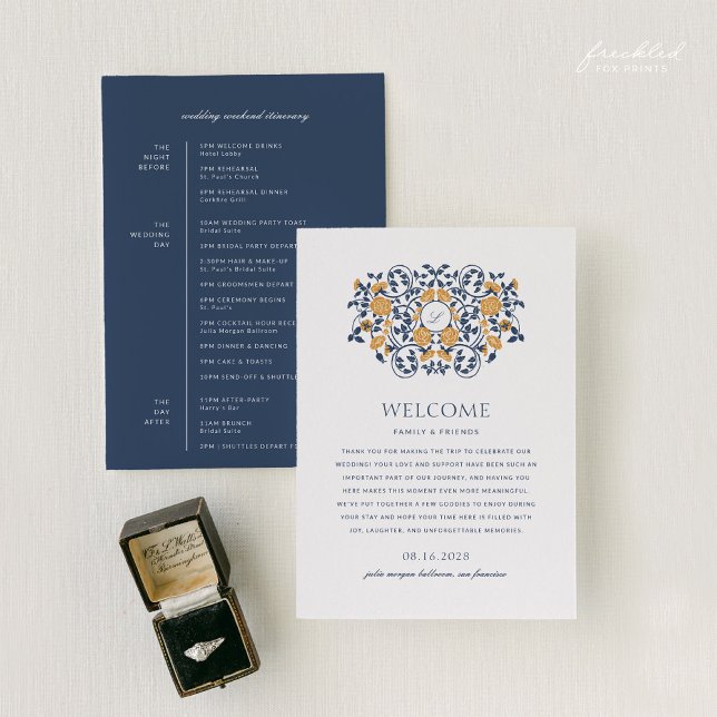 Art nouveau Bröllop Välkomsthälsning och Helg Itin Program (Art Nouveau Wedding Welcome & Weekend Itinerary Program)