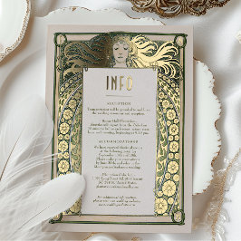 Art Nouveau Bröllopsinformation Detaljer Guld Grön