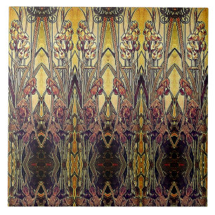 Art nouveau brons den keramiska irisen belägger kakelplatta