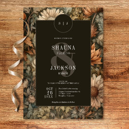 Art nouveau Brown William Morris Blommigt Bröllop Inbjudningar