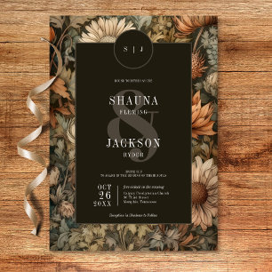 Art nouveau Brown William Morris Blommigt Bröllop Inbjudningar
